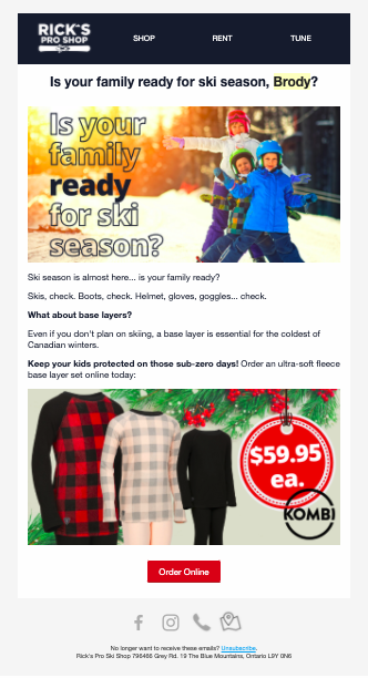 Digital marketing portfolio - Ski season email example